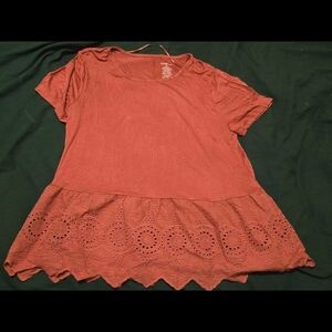 George Women's Short Sleeve Eyelet Hem Tunic - Rust